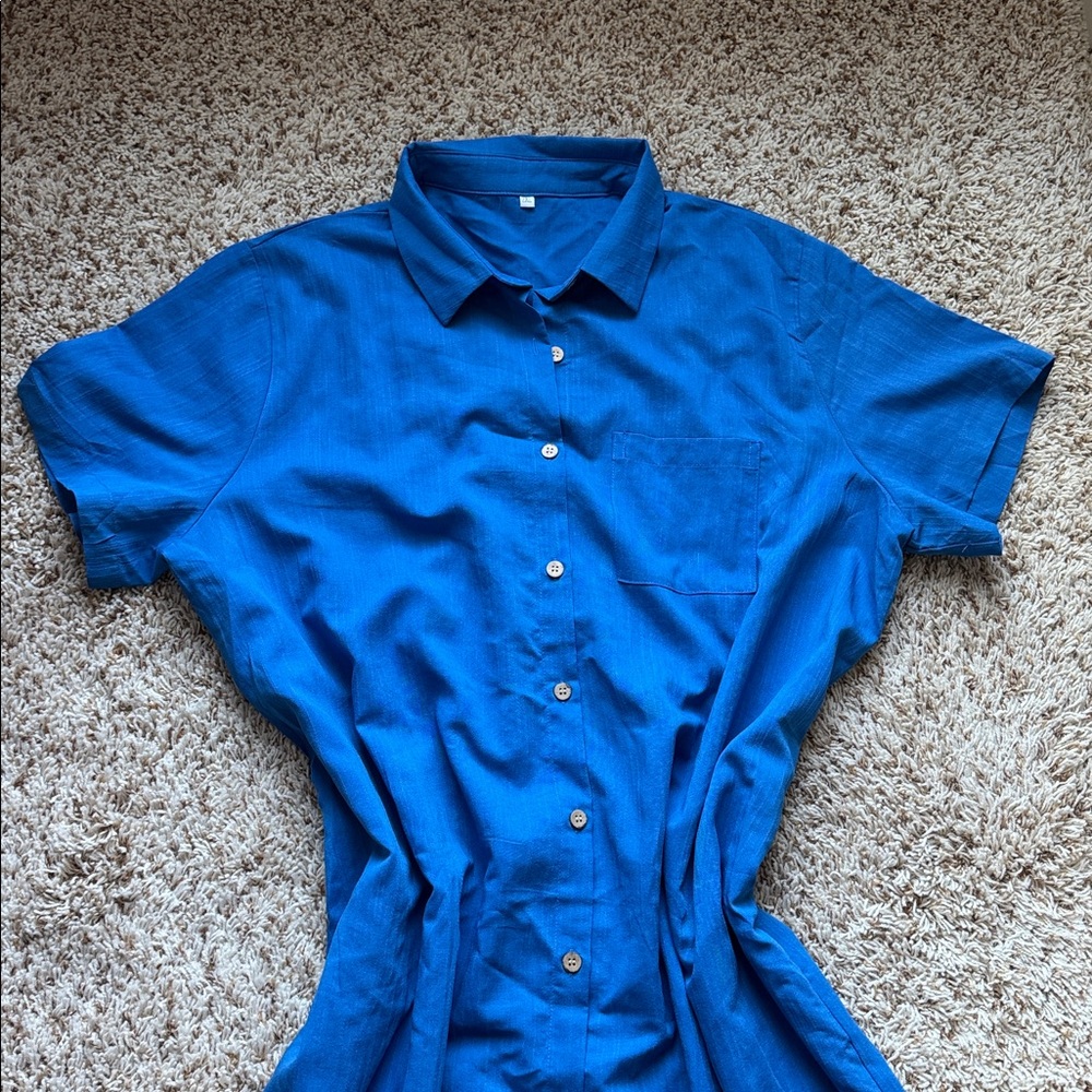 Elegant Blue Midi Shirt Dress - Picture 4 of 10